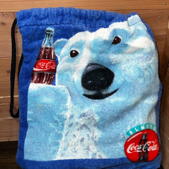 1996 vintage Coca-Cola drawstring beach towel in bag 2 in 1 - Picture 10 of 13